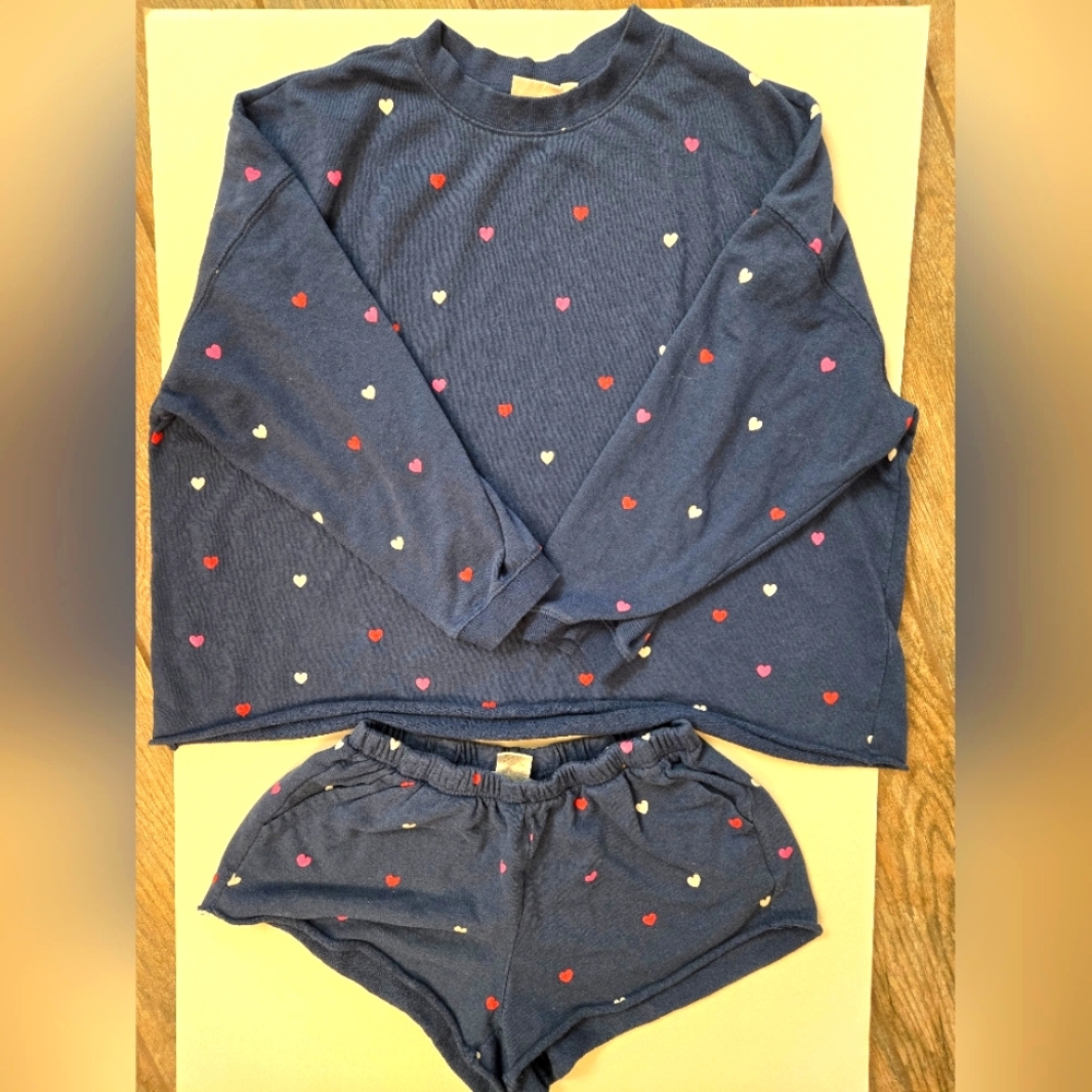 Mighty Fine Blue With Red, Pink and White Heart Pajama Set
